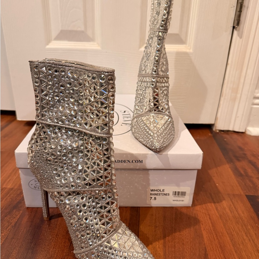 Steve Madden Glittering Silver Rhinestone Boots